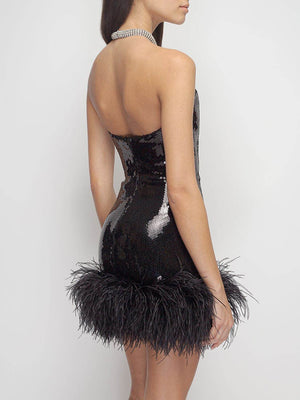 BONNIE Black Strapless Sequin Mini Dress